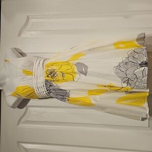 Anthropologie Maeve Yellow/White/Gray Sleeveless Smocked Sundress Sz 2
